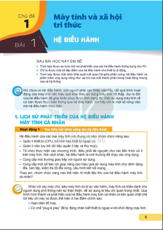 Chủ đề 1: Máy tính và xã hội tri thức 