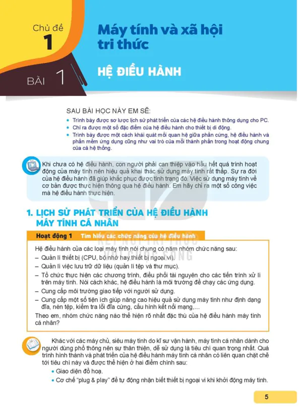 Chủ đề 1: Máy tính và xã hội tri thức
