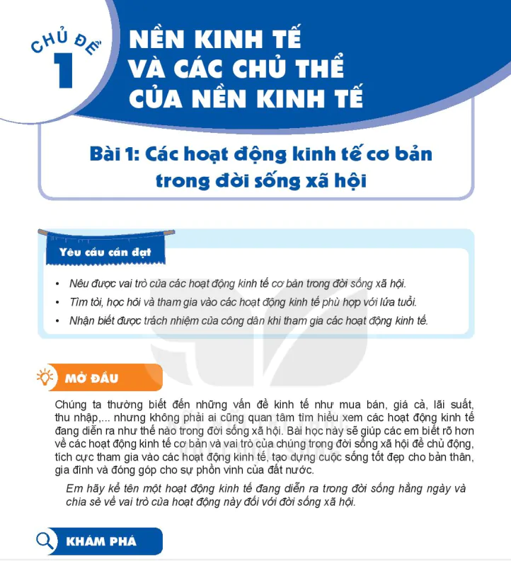 Phần một - Chủ đề 1: Nền Kinh Tế Và Các Chủ Thể Của Nền Kinh Tế