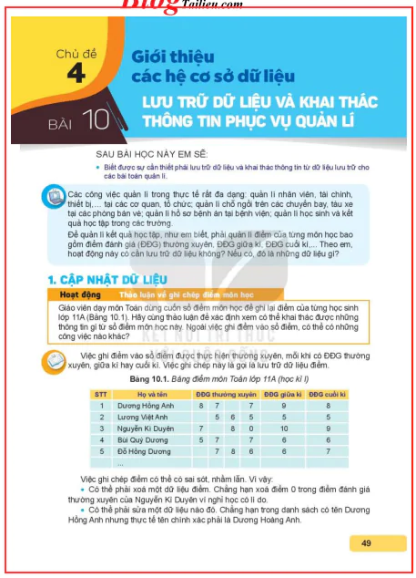 Chủ đề 4: Giới thiệu các hệ cơ sở dữ liệu