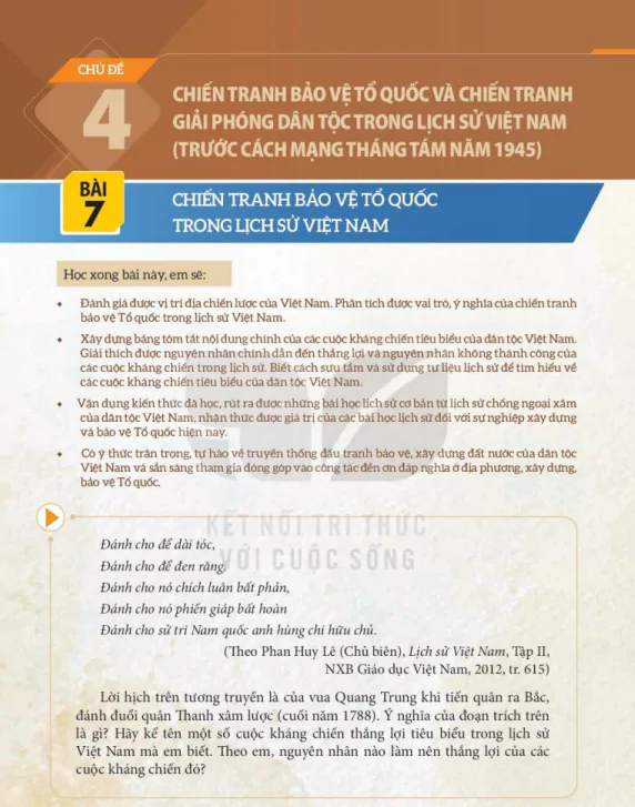 CHỦ ĐỀ 4. CHIẾN TRANH BẢO VỆ TỔ QUỐC VÀ CHIẾN TRANH GIẢI PHÓNG DÂN TỘC TRONG LỊCH SỬ VIỆT NAM (TRƯỚC CÁCH MẠNG THÁNG TÁM NĂM 1945)