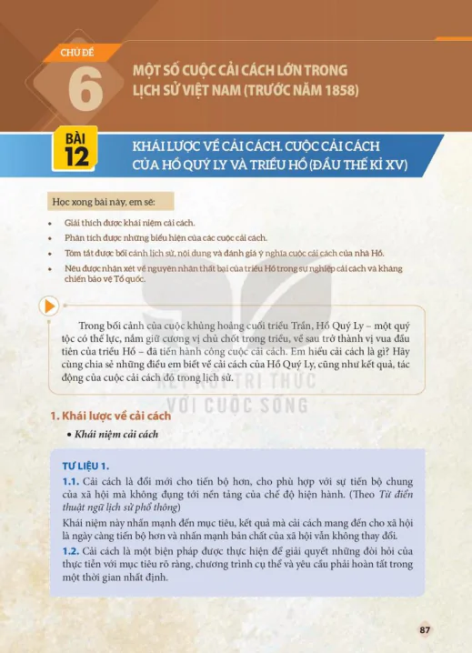 CHỦ ĐẾ 6: MỘT SỐ CUỘC CẢI CÁCH LỚN TRONG LỊCH SỬ VIỆT NAM (TRƯỚC NĂM 1858)