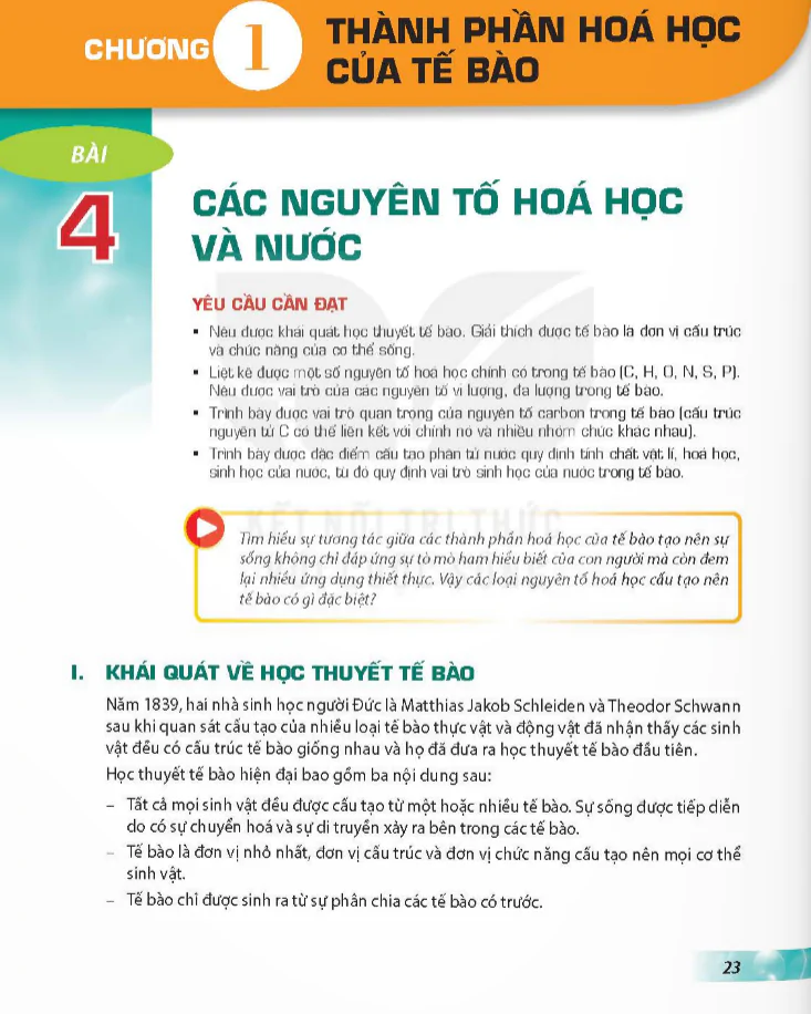 Chương 1: Thành Phần Hóa Học Của Tế Bào