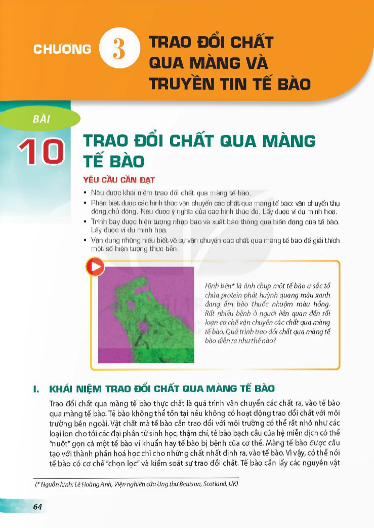 Chương 3: Trao Đổi Chất Qua Màng Và Truyền Tin Tế Bào