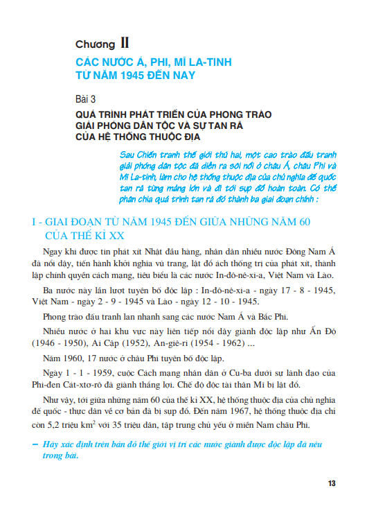 (Phần I) Chương II - Các nước Á, Phi, Mĩ La-tinh từ năm 1945 đến nay