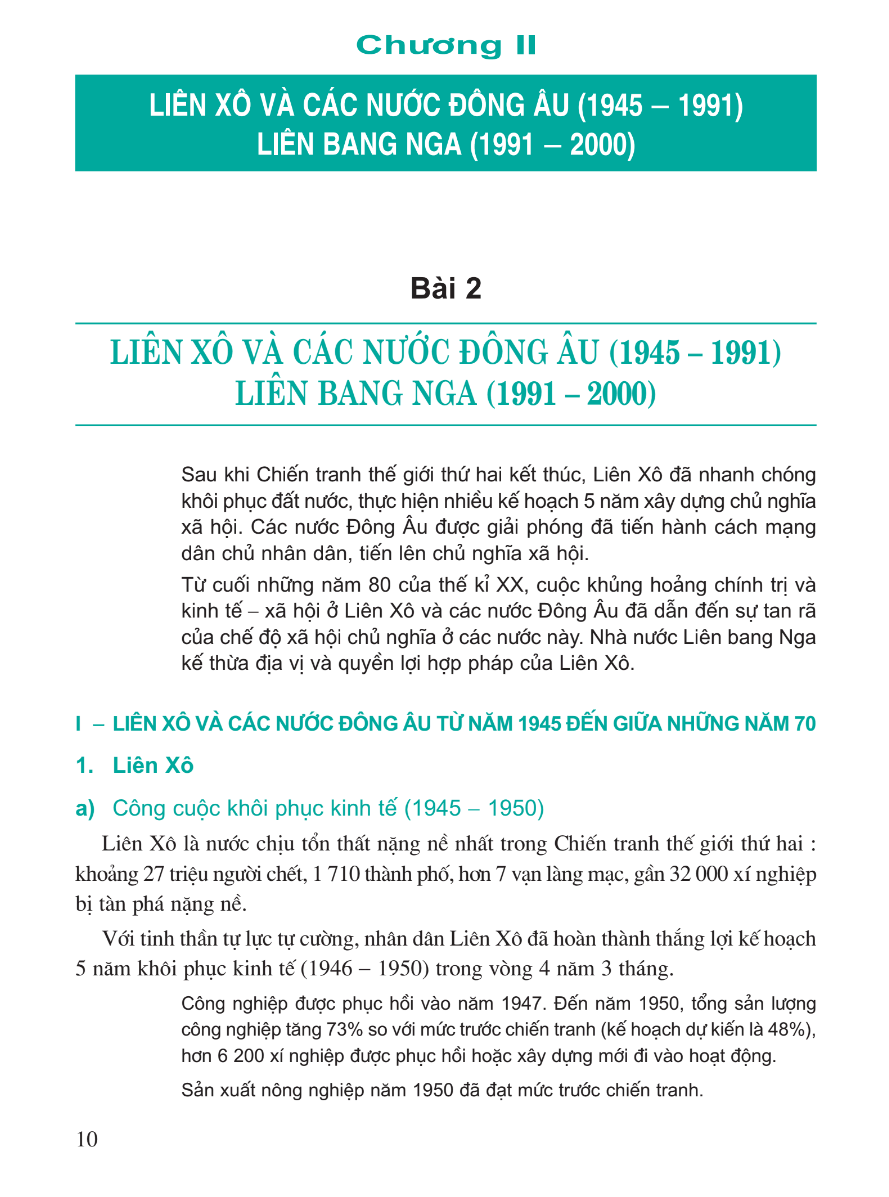 Chương II: Liên Xô Và Các Nước Đông Âu (1945 - 1991). Liên Bang Nga (1991 - 2000)