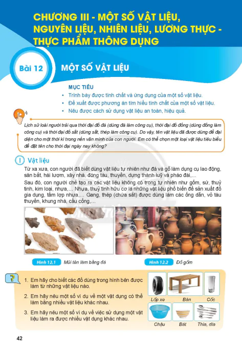 CHƯƠNG III: MỘT SỐ VẬT LIỆU, NGUYÊN LIỆU, NHIÊN LIỆU, LƯƠNG THỰC - THỰC PHẨM THÔNG DỤNG
