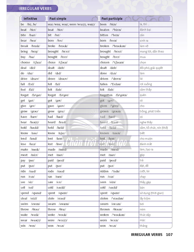 IRREGULAR VERBS AND WORDLIST