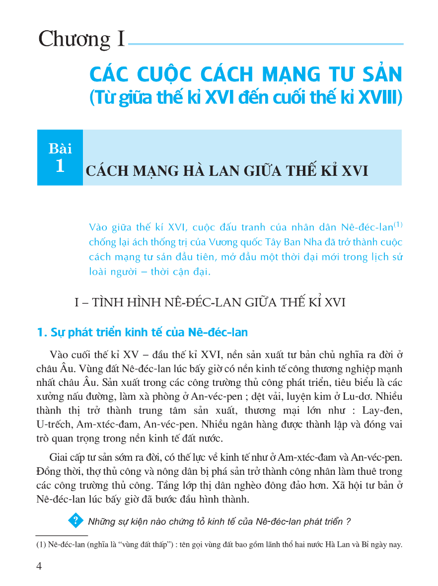 Phần 1 - Chương 1: Các Cuộc Cách Mạng Tư Sản (Từ Giữa Thế Kỉ XVI Đến Cuối Thế Kỉ XVIII)