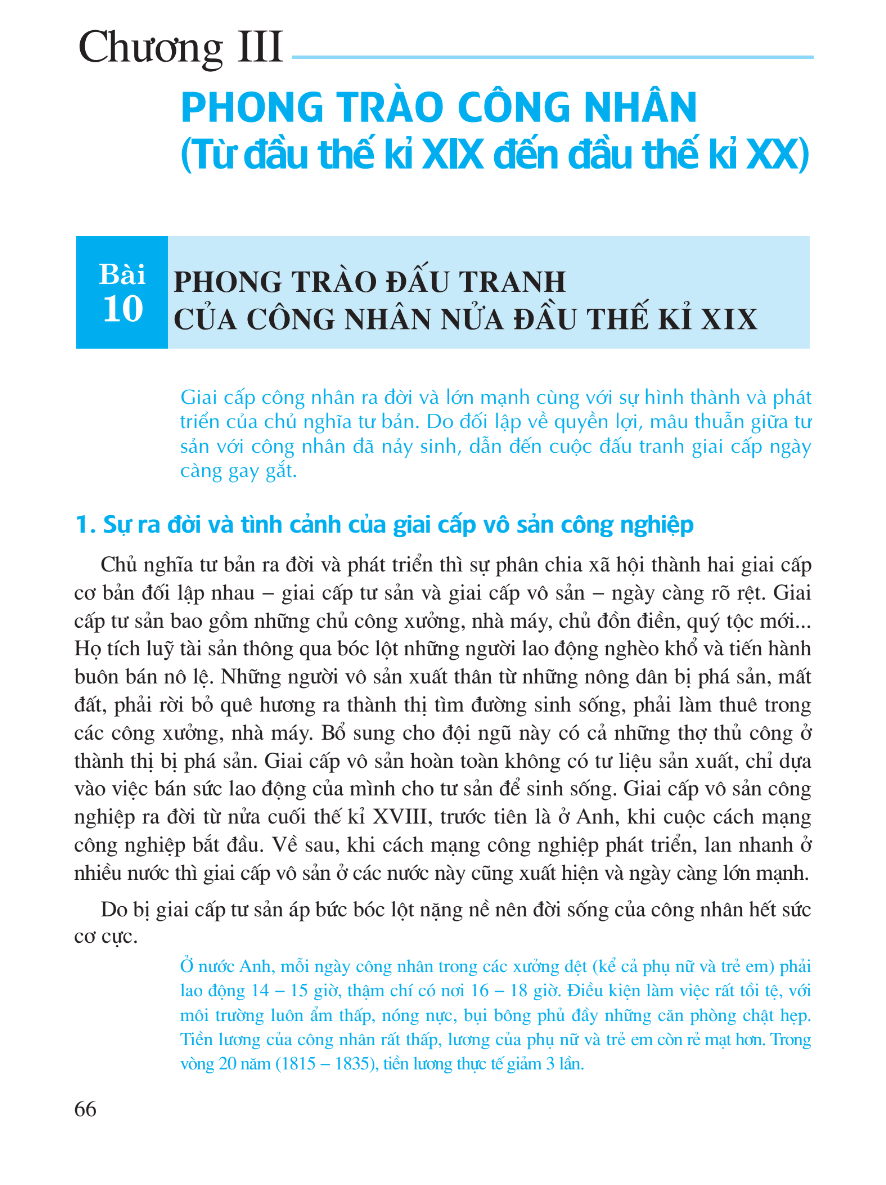 Phần 1 - Chương 3: Phong Trào Công Nhân (Từ Đầu Thế Kỉ XIX Đến Đầu Thế Kỉ XX)