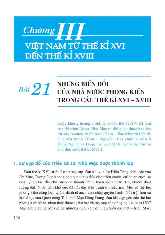 Phần 2 - Chương 3: Việt Nam từ thế kĩ XVI đến thế kỉ XVIII