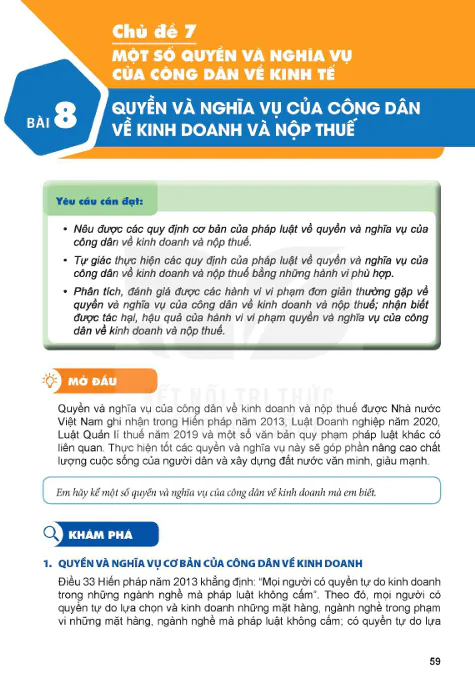 PHẦN HAI - CHỦ ĐỀ 7: MỘT SỐ QUYỀN VÀ NGHĨA VỤ CỦA CÔNG DÂN VỀ KINH TẾ
