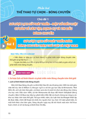 Phần hai: Thể thao tự chọn: Bóng chuyền_Chủ đề 1: Sơ lược lịch sử phát triển - Một số điều luật cơ bản về sân tập, dụng cụ và thi đấu bóng chuyền