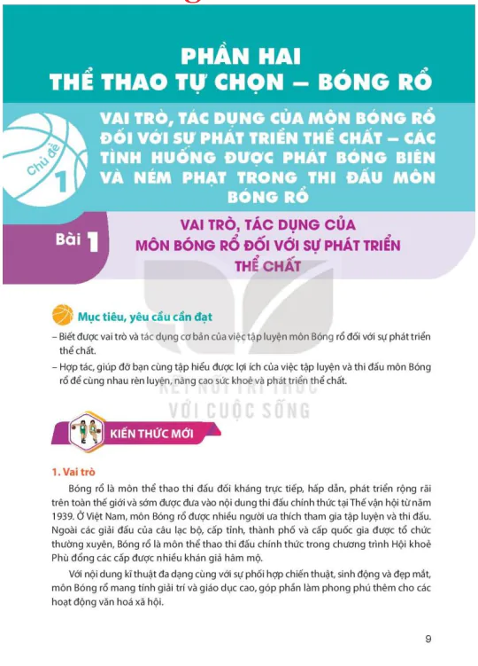 Phần hai. thể thao tự chọn - bóng rổ - Chủ đề 1: vai trò, tác dụng của môn bóng rổ đối với sự phát triển thể chất – các tình huống được phát bóng biên và ném phạt trong thi đấu môn bóng rổ