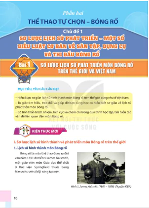 Phần hai: Thể thao tự chọn: Bóng rổ_Chủ đề 1: Sơ lược lịch sử phát triển - Một số điều luật cơ bản về sân tập, dụng cụ và thi đấu bóng rổ