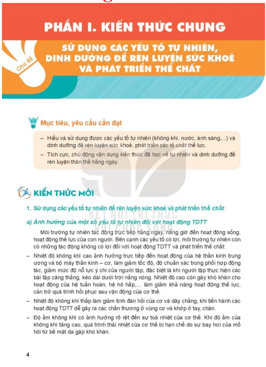Phần I: Kiến thức chung - Chủ đề: Sử dụng các yếu tố tự nhiên, dinh dưỡng để rèn luyện sức khỏe và phát triển thể chất
