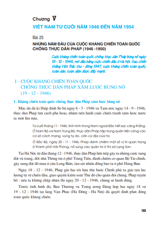 (Phần II) CHƯƠNG V - VIỆT NAM TỪ CUỐI NĂM 1946  ĐẾN NĂM 1954