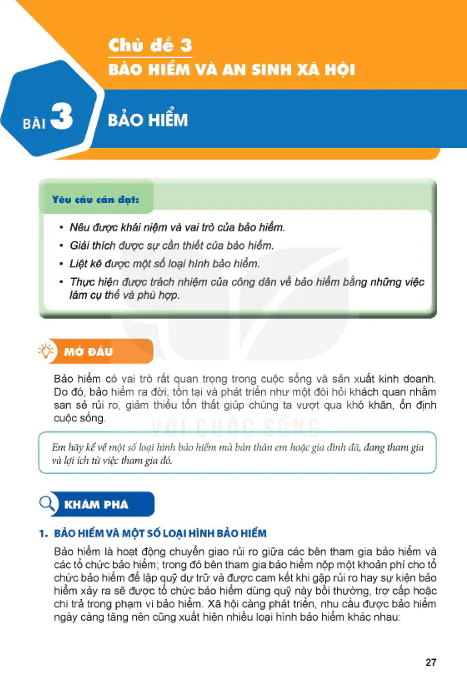 PHẦN MỘT - CHỦ ĐỀ 3: BẢO HIỂM VÀ AN SINH XÃ HỘI