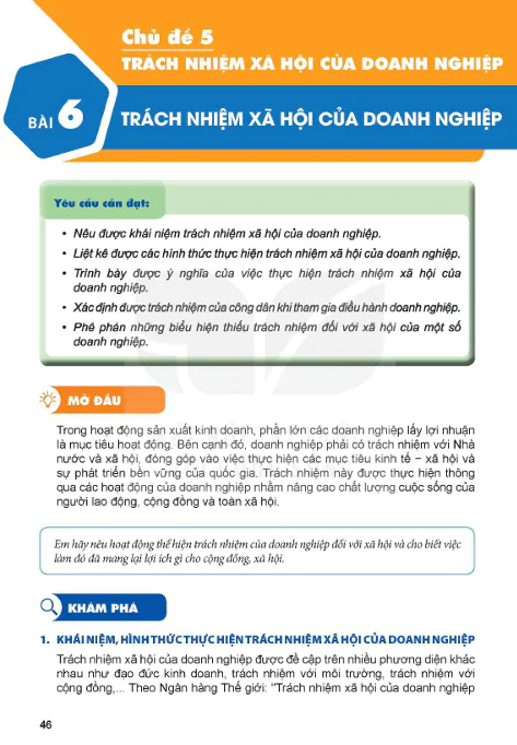PHẦN MỘT - CHỦ ĐỀ 5: TRÁCH NHIỆM XÃ HỘI CỦA DOANH NGHIỆP