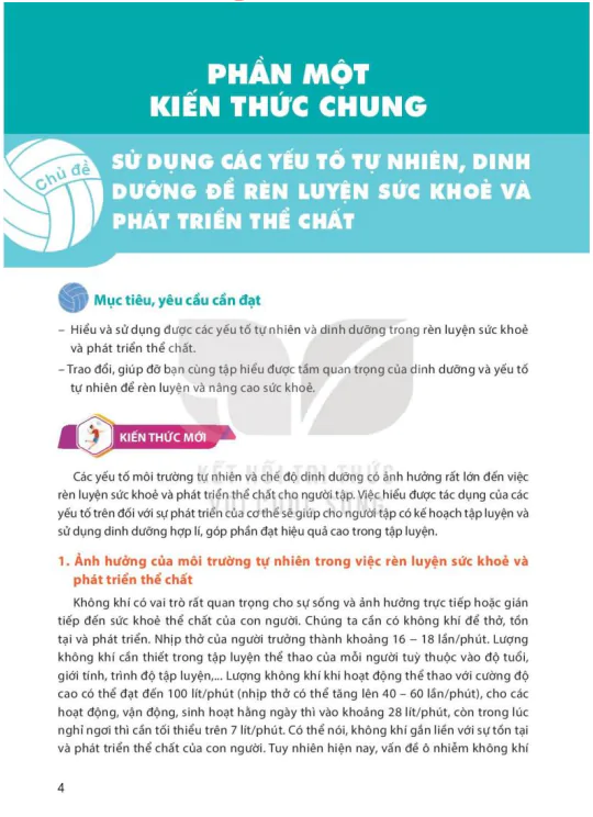 Phần một: KIẾN THỨC CHUNG - Chủ đề:  SỬ DỤNG CÁC YẾU TỐ TỰ NHIÊN, DINH DƯỠNG ĐỂ RÈN LUYỆN SỨC KHOẺ VÀ PHÁT TRIỂN THỂ CHẤT
