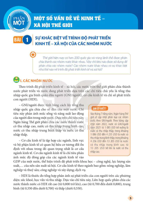 PHẦN MỘT. MỘT SỐ VẤN ĐỀ VỀ KINH TẾ – XÃ HỘI THẾ GIỚI