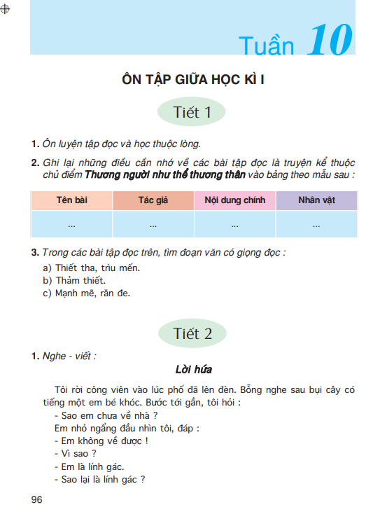 Tuần 10: Ôn tập giữa học kì I