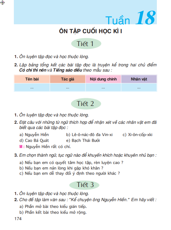Tuần 18: Ôn tập cuối học kì I