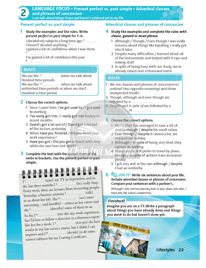 2: LANGUAGE FOCUS: Prefect vs. past simple - Adverbial clauses and phrases of concession