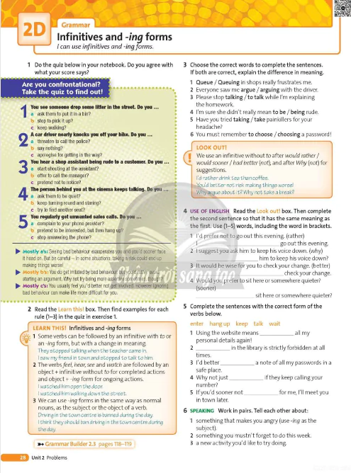 2D Grammar: Infinitives and -ing forms
