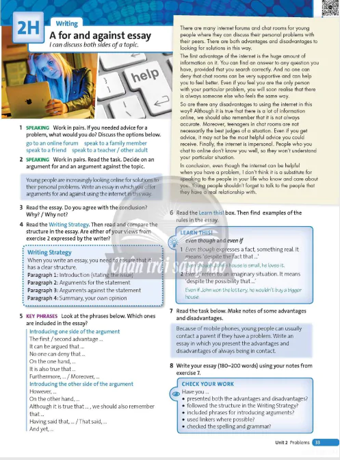 2H Writing: A for and against essay