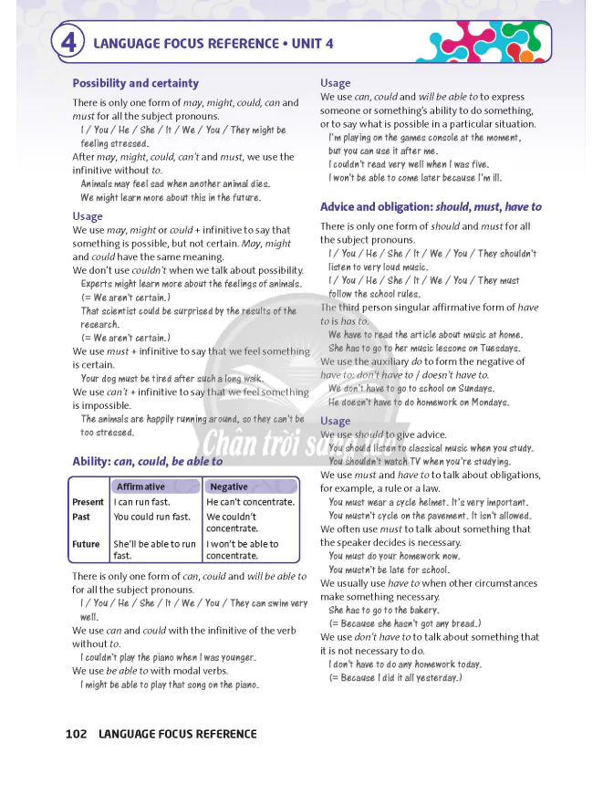 4: LANGUAGE FOCUS REFERENCE - UNIT 4