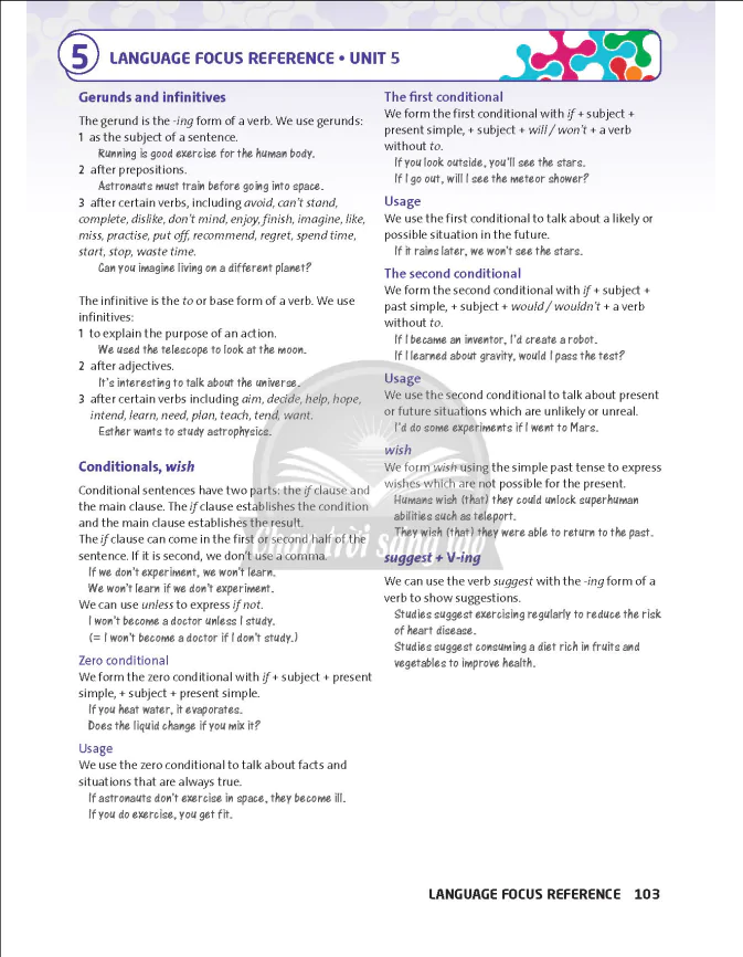 5: LANGUAGE FOCUS REFERENCE - UNIT 5