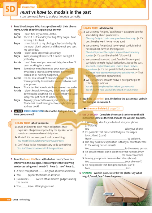 5D: Grammar must vs have to, modals in the past