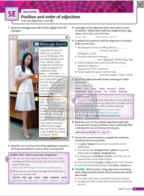 5E Word Skills: Position and order of adjectives