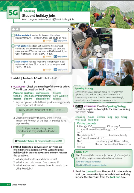 5G. Speaking: Student holiday jobs
