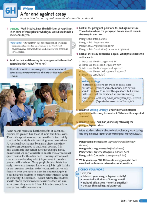 6H: Writing A for and against essay