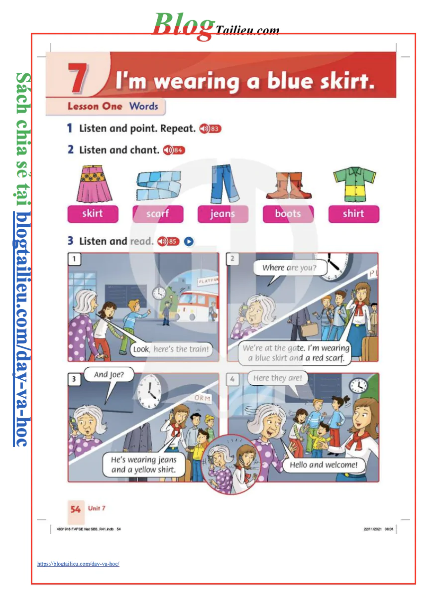 7. I'm wearing a blue skirt