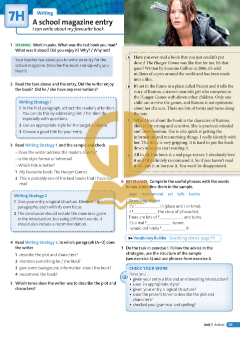 7H: Writing  A school magazine entry