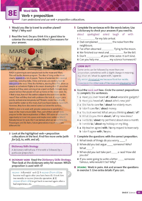 8E. Word skills: Verb + preposition