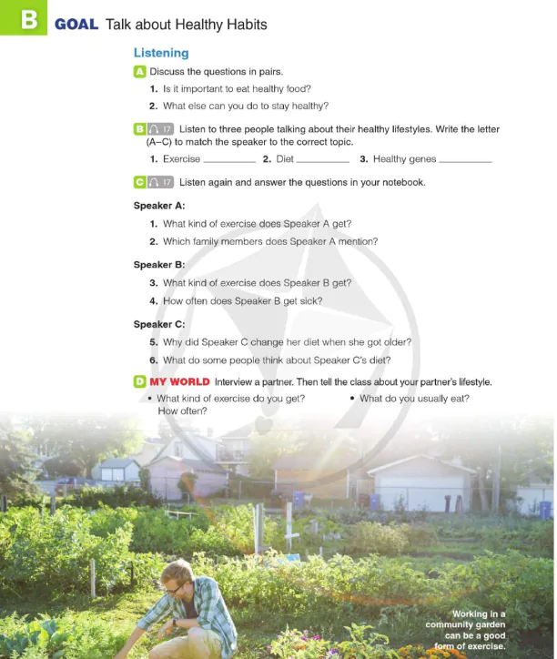 B GOAL: Talk about Healthy Habits