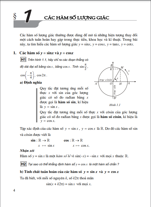 Bài 1: Các hàm số lượng giác