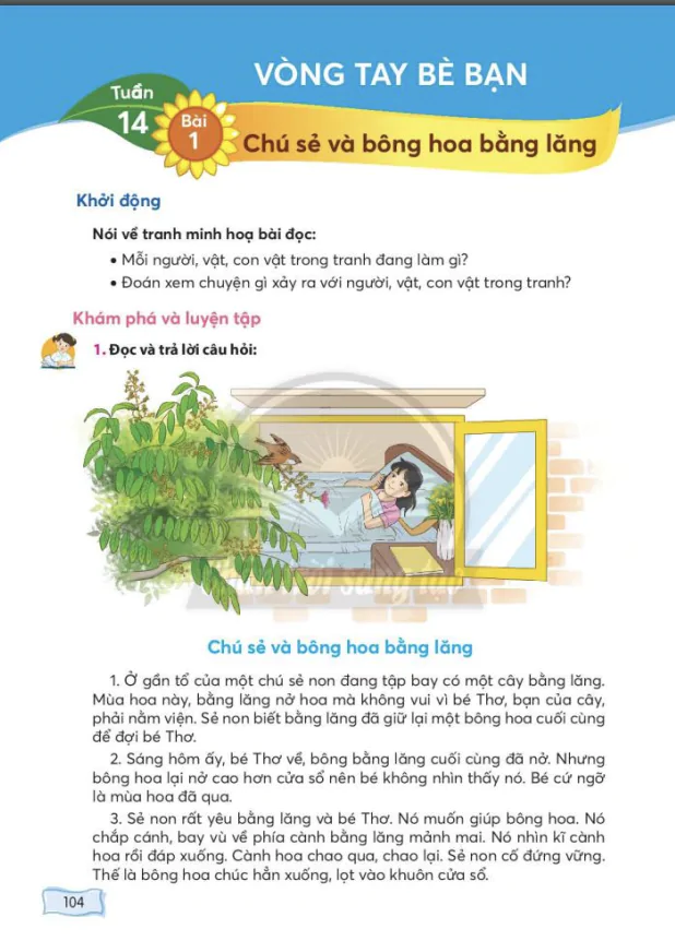 Bài 1: Chú sẻ và bông hoa bằng lăng