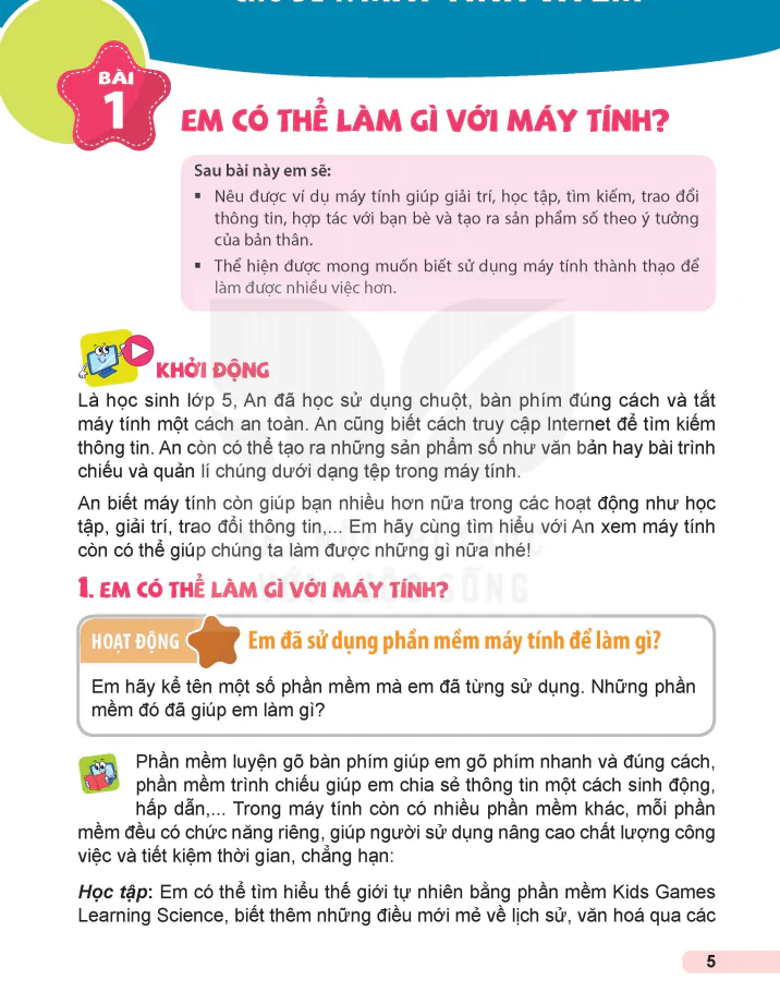 Bài 1: Em Có Thể Làm Gì Với Máy Tính?