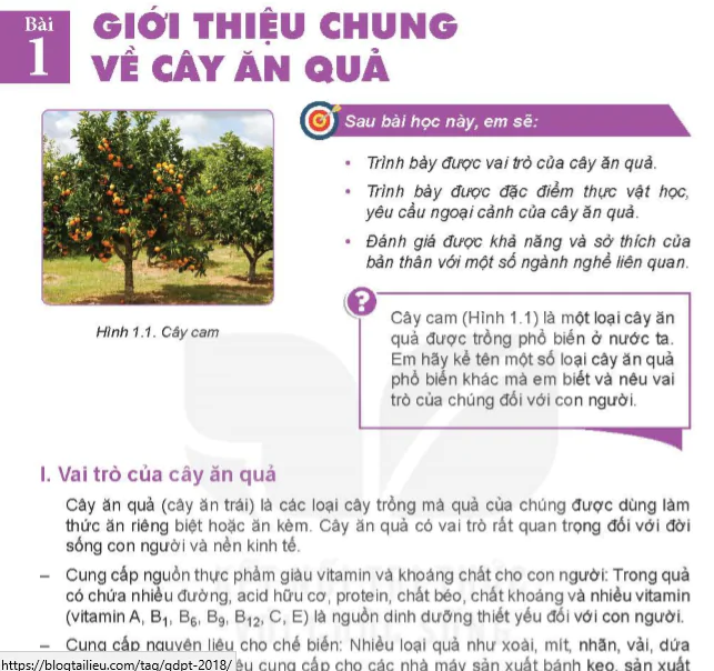 Bài 1: Giới thiệu chung về cây ăn quả
