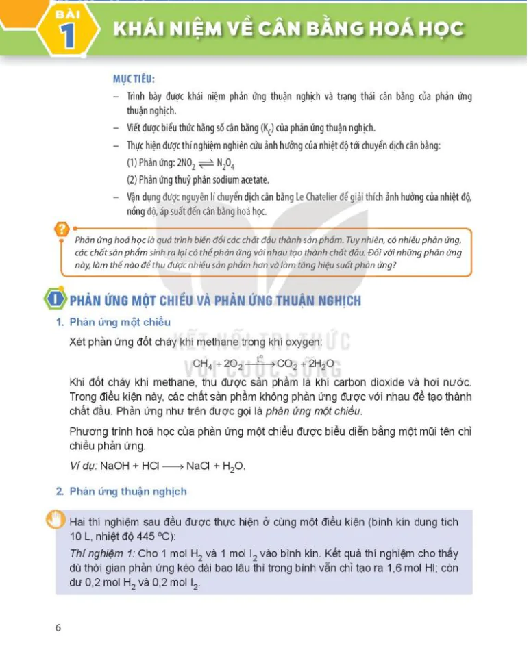 Bài 1: Khái niệm về cân bằng hoá học