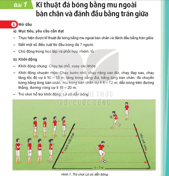 Bài 1: Kĩ thuật đá bóng bằng mu ngoài bàn chân và đánh đầu bằng trán giữa