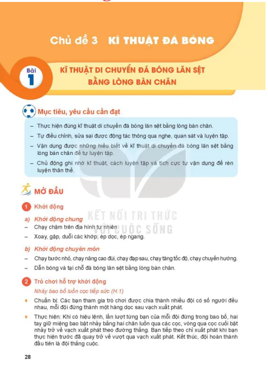 Bài 1: Kĩ thuật di chuyển đá bóng lăn sệt bằng lòng bàn chân
