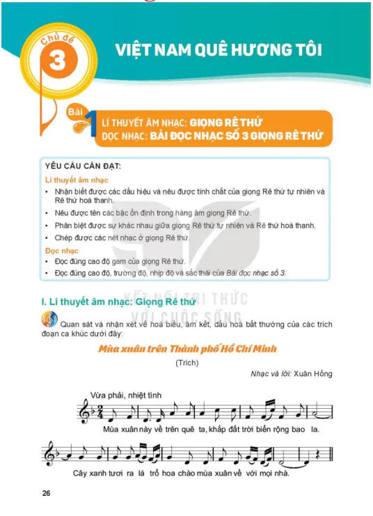 Bài 1: Lí thuyết âm nhạc: Giọng Rê thứ - Đọc nhạc:Bài đọc nhạc số 3 giọng Rê thứ