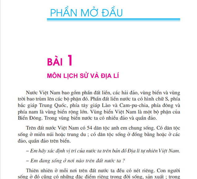 Bài 1: Môn lịch sử và địa lí