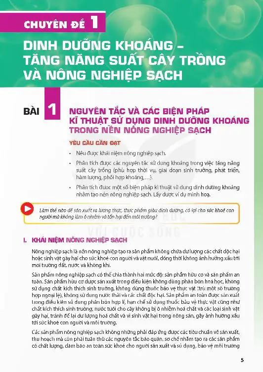 Bài 1: Nguyên Tắc Và Các Biện Pháp Kĩ Thuật Sử Dụng Dinh Dưỡng Khoáng Trong Nền Nông Nghiệp Sạch